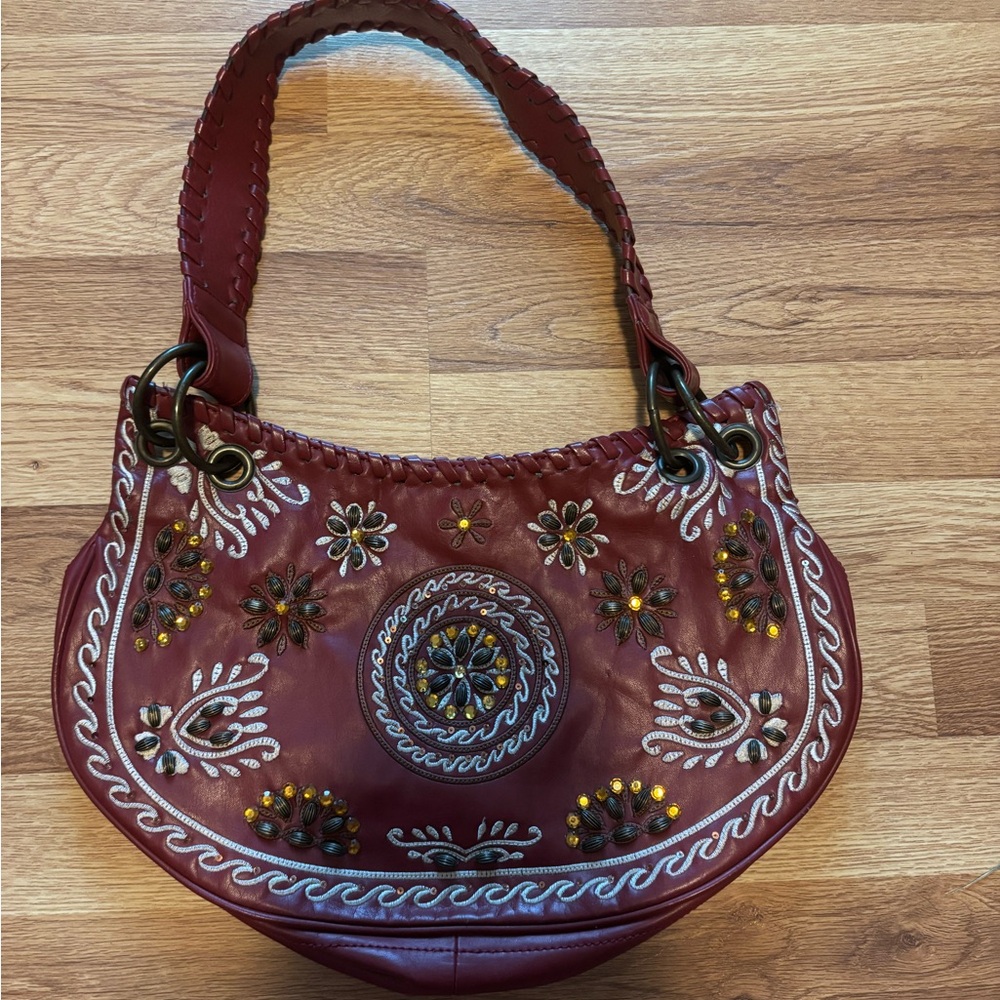 The Limited Burgundy Embroidered Hobo Bag